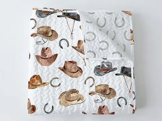 Neutral Tossed Hats Baby Blanket Quilt - White - 260 Fashion Accessories - The Farmhouse