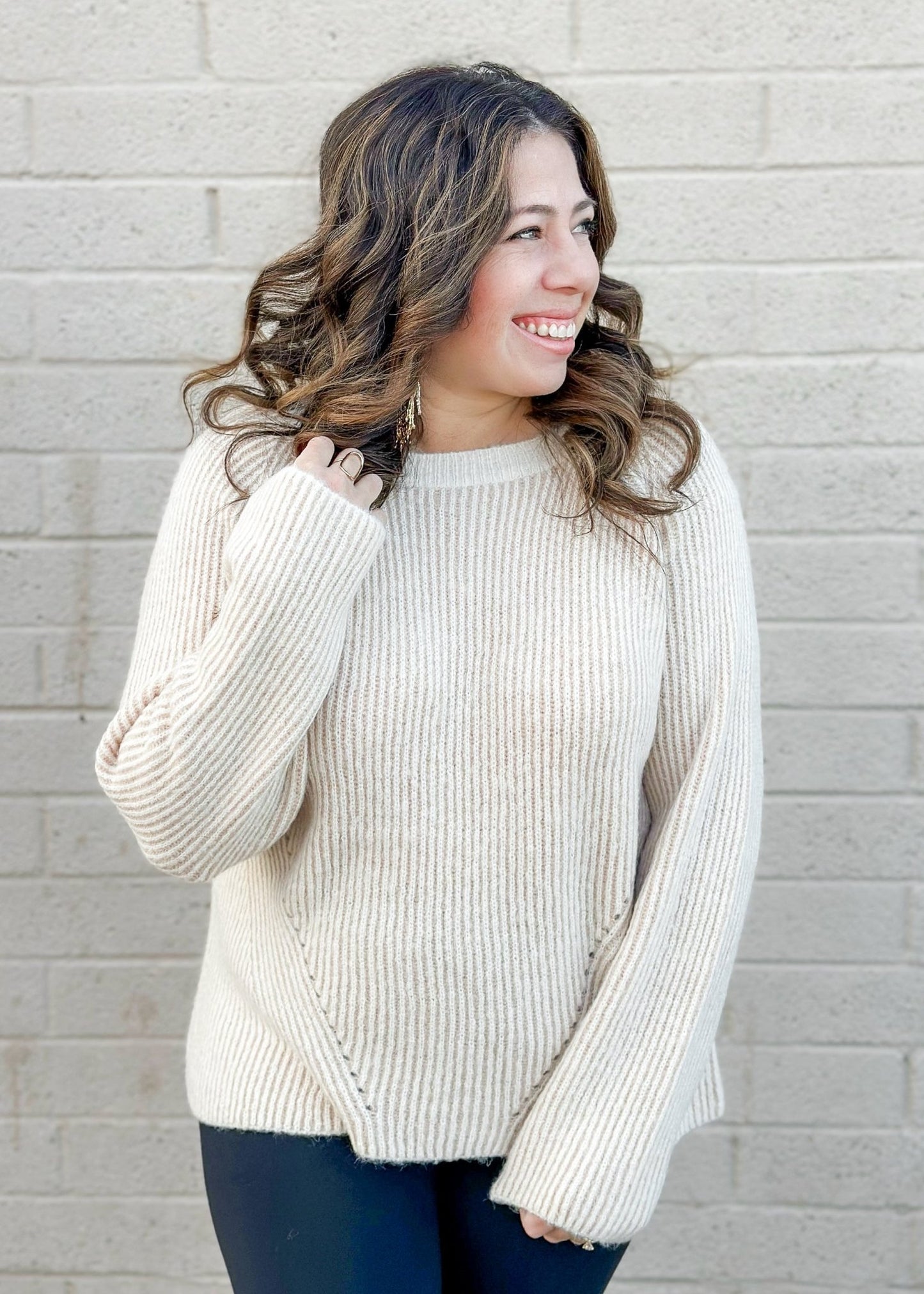 Penny Pinstripe Sweater - Taupe - The Farmhouse