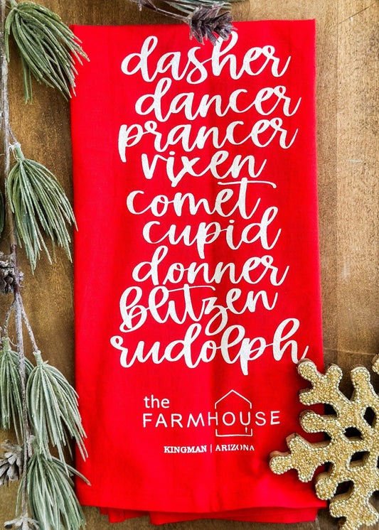 Reindeer Names Tea Towel - The Farmhouse AZ