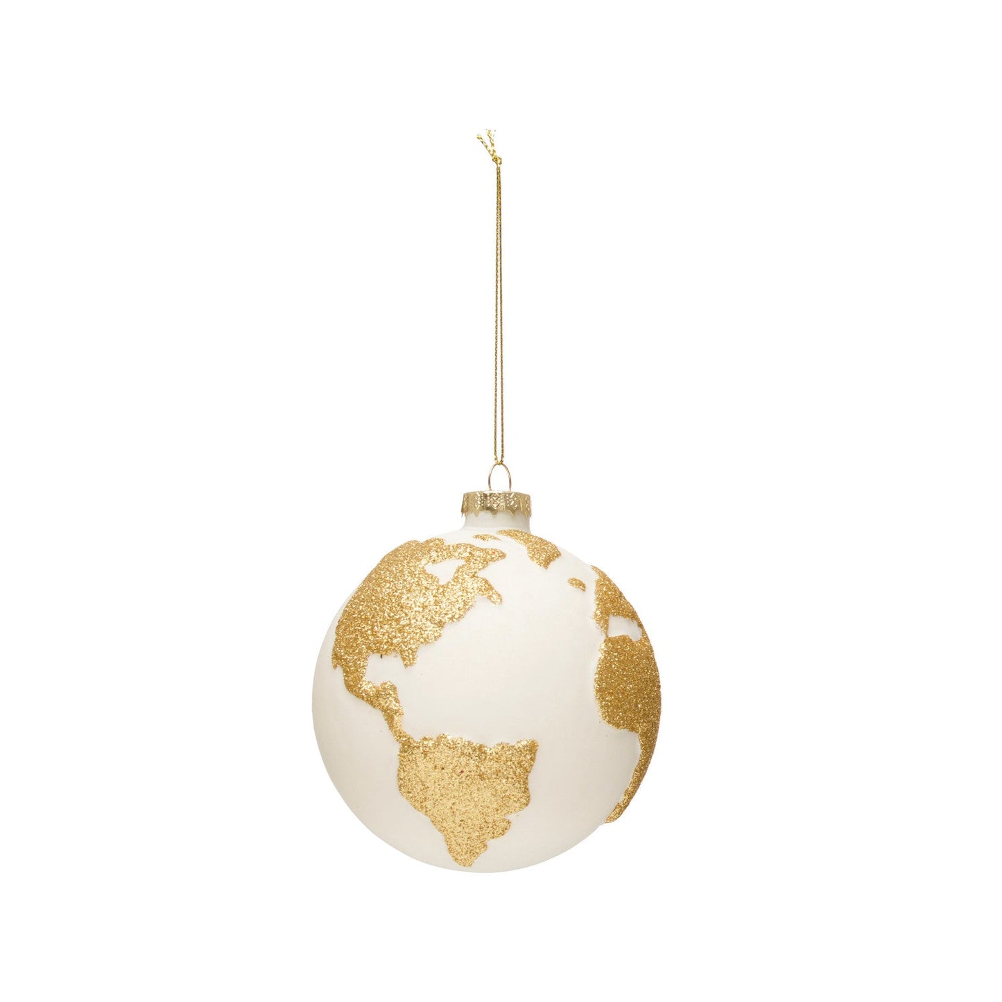 Round Hand-Painted Glass Globe Ornament w/ Glitter, White & Gold Finish - The Farmhouse AZ