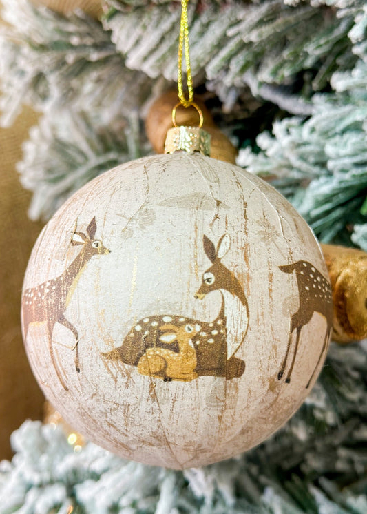 Round Plastic & Paper Ball Ornament w/ Deer Pattern - The Farmhouse AZ