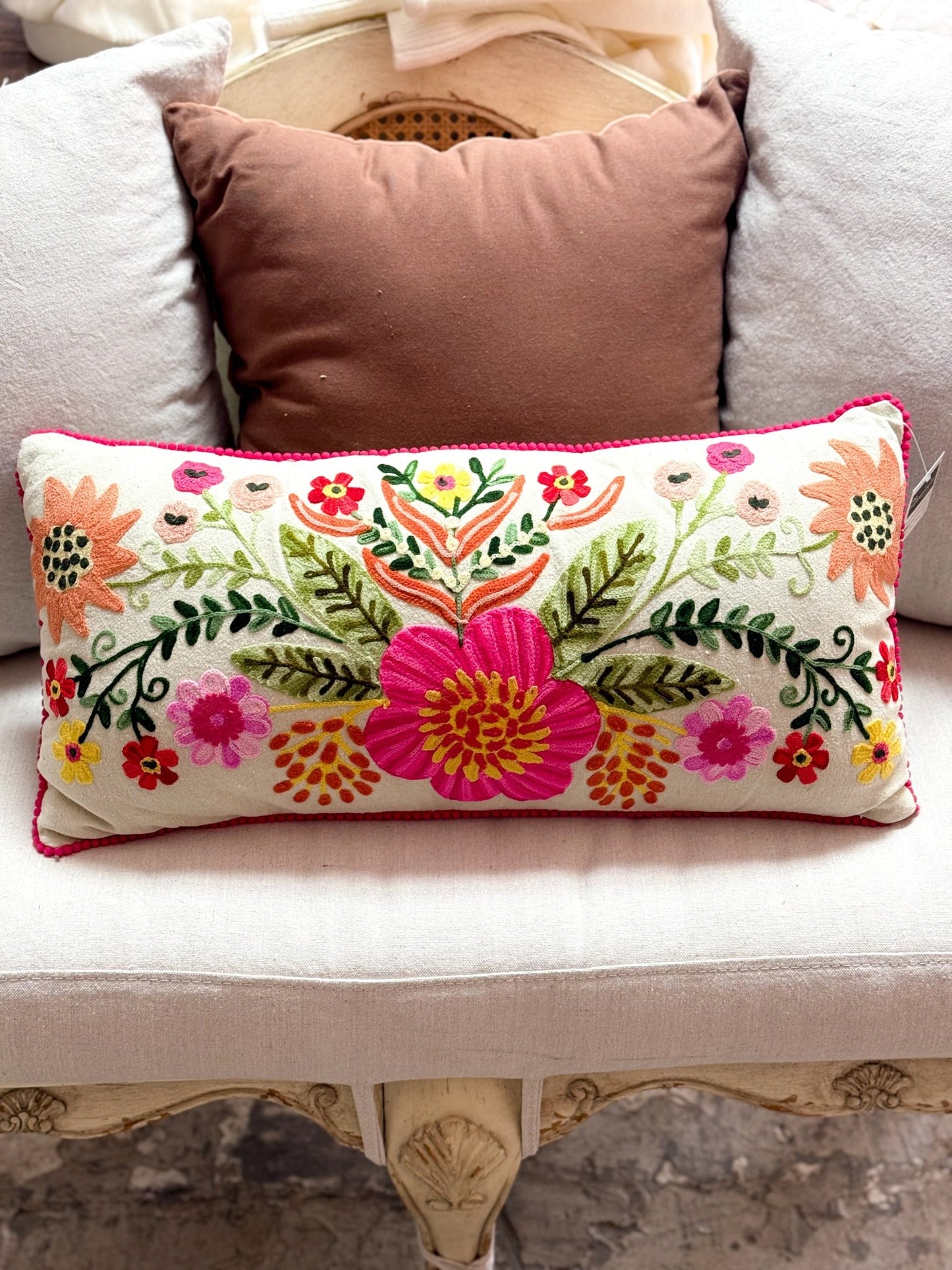 Spring Floral Canvas Lumbar Pillow - The Farmhouse