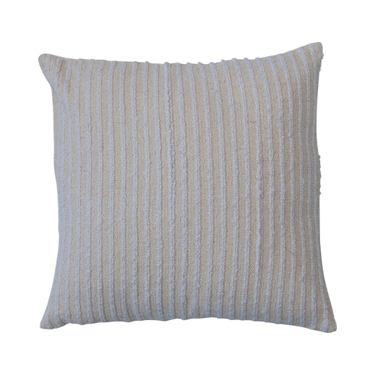 Square Cotton & Acrylic Pillow w/ Stripes & Gold Thread, Beige & White - The Farmhouse AZ