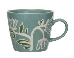Stoneware Mug W/ Wax Relief Flowers - Lillies - The Farmhouse