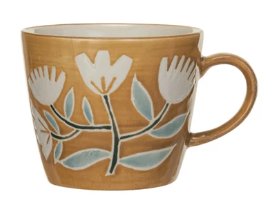 Stoneware Mug W/ Wax Relief Flowers - Poppy - The Farmhouse