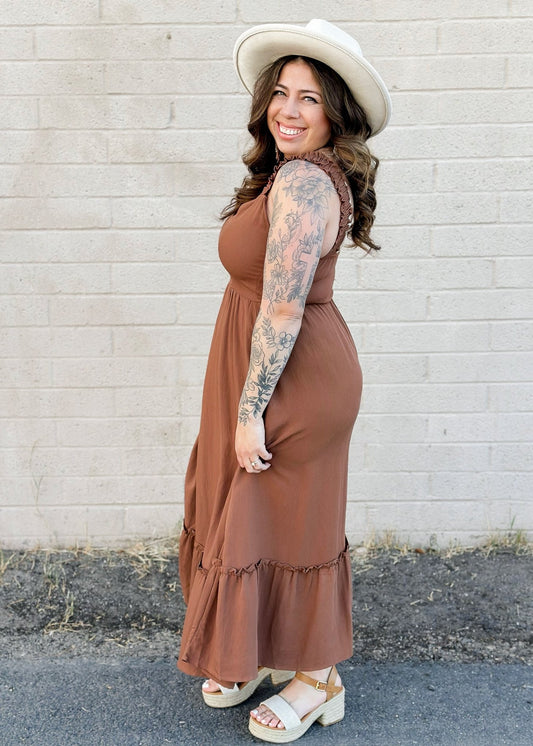 Tiana Tiered Dress- Brown - The Farmhouse