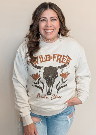 Wild & Free Cow Skull Sweatshirt - The Farmhouse