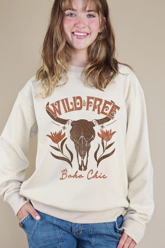 Wild & Free Cow Skull Sweatshirt - The Farmhouse